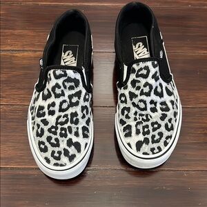 Vans Black and White Animal Print Slip-Ons